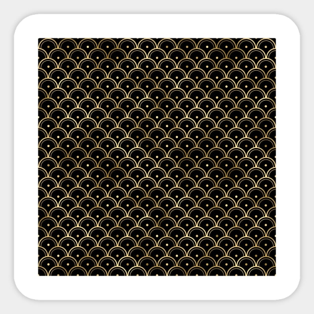 Dotted Scales in Black and Gold Vintage Faux Foil Art Deco Vintage Foil Pattern Sticker by podartist